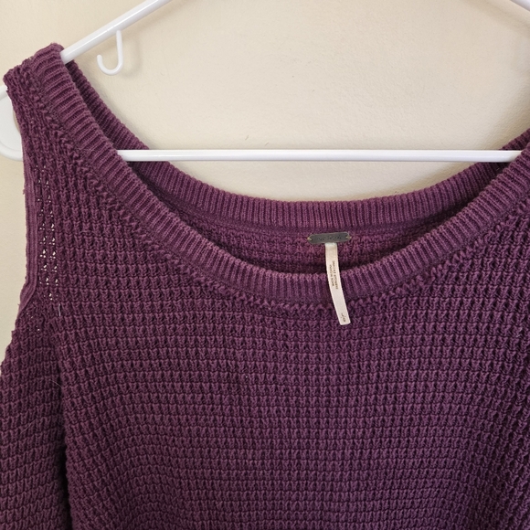 Free People Purple Sunrise Cold Shoulder Waffle Knit Sweater Size Large - Picture 5 of 10